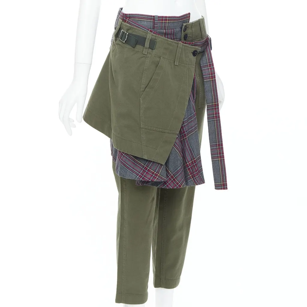Sacai Deconstructed Kilt Pants Green Cotton Fair - Inside View