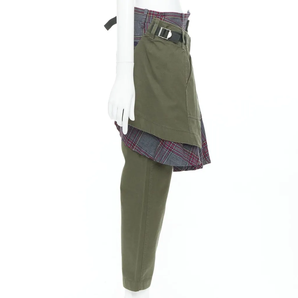 Sacai Deconstructed Kilt Pants Green Cotton Fair - Model View