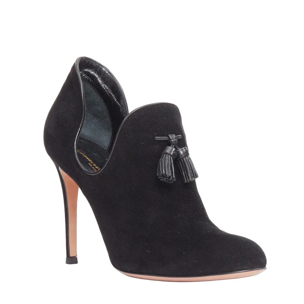 Gianvito Rossi Tassel Stiletto Booties Black Suede Good - Front View