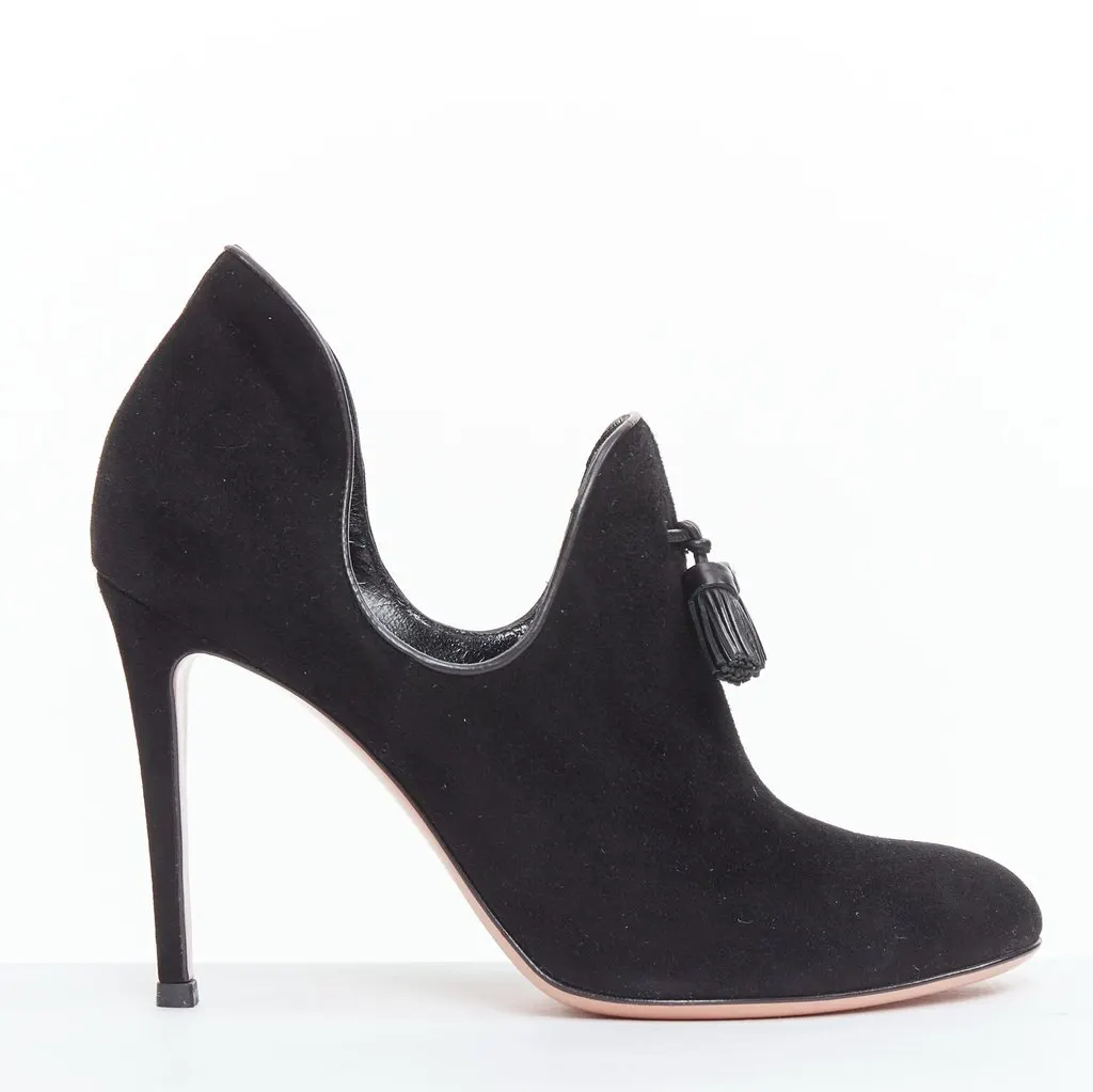 Gianvito Rossi Tassel Stiletto Booties Black Suede Good - Back View