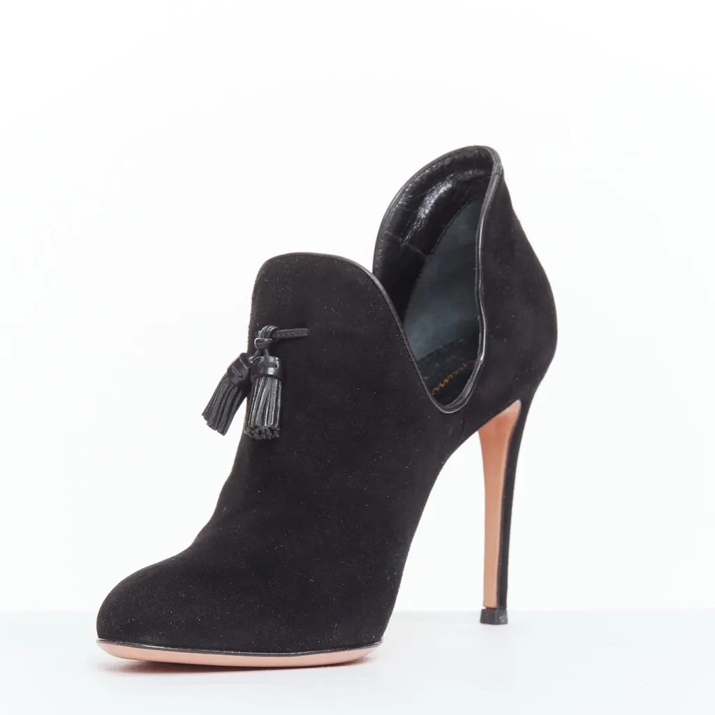 Gianvito Rossi Tassel Stiletto Booties Black Suede Good - Model View