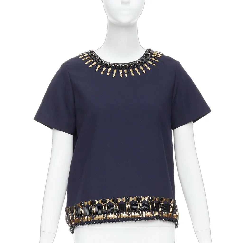 Manish Arora 3D Embellished Top Navy Polyester Fair - Front View