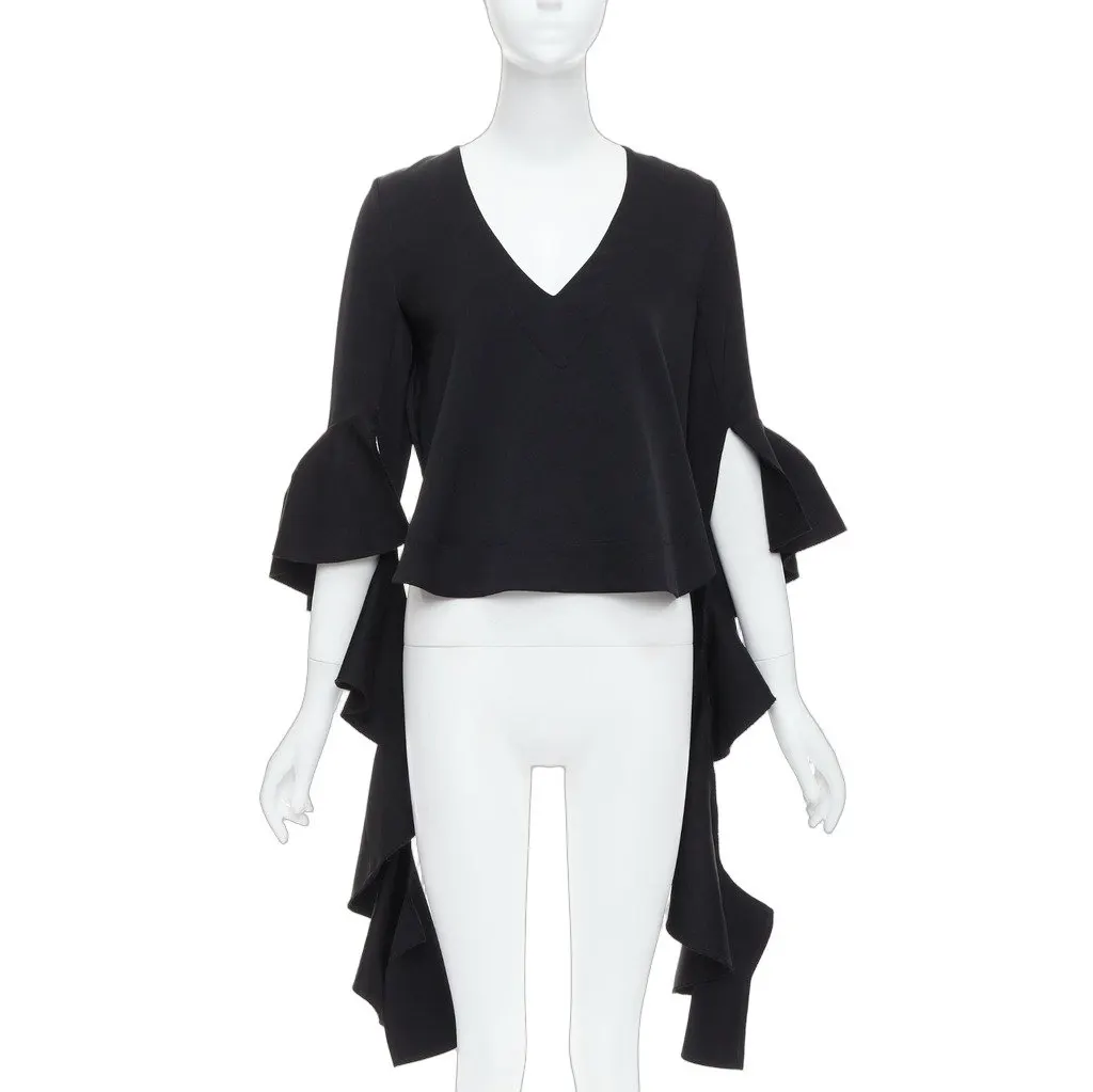 Ellery Cascade Sleeve Top Black Polyester Very good - Front View
