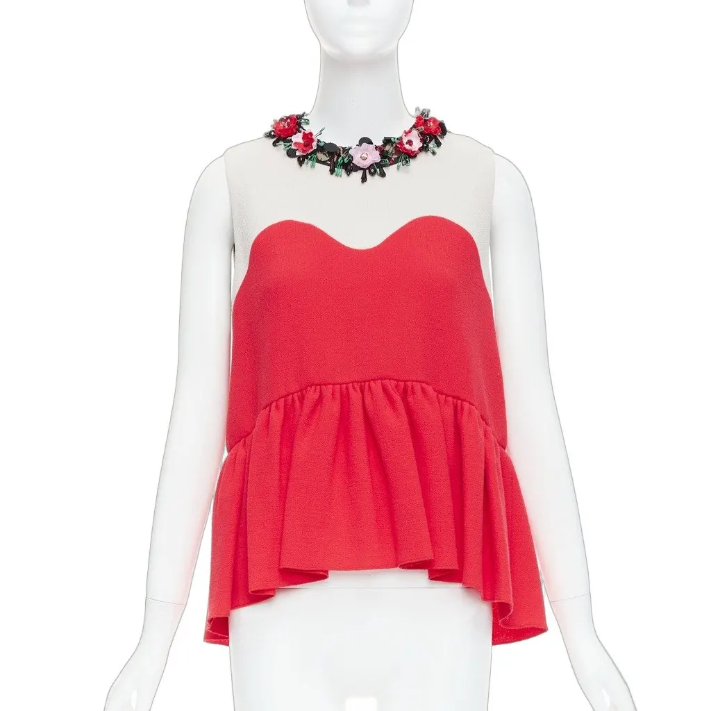 MSGM Embellished Collar Top Red Wool Very good - Front View