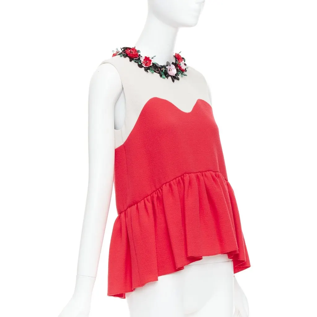 MSGM Embellished Collar Top Red Wool Very good - Inside View