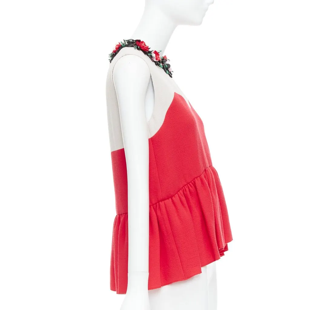 MSGM Embellished Collar Top Red Wool Very good - Model View