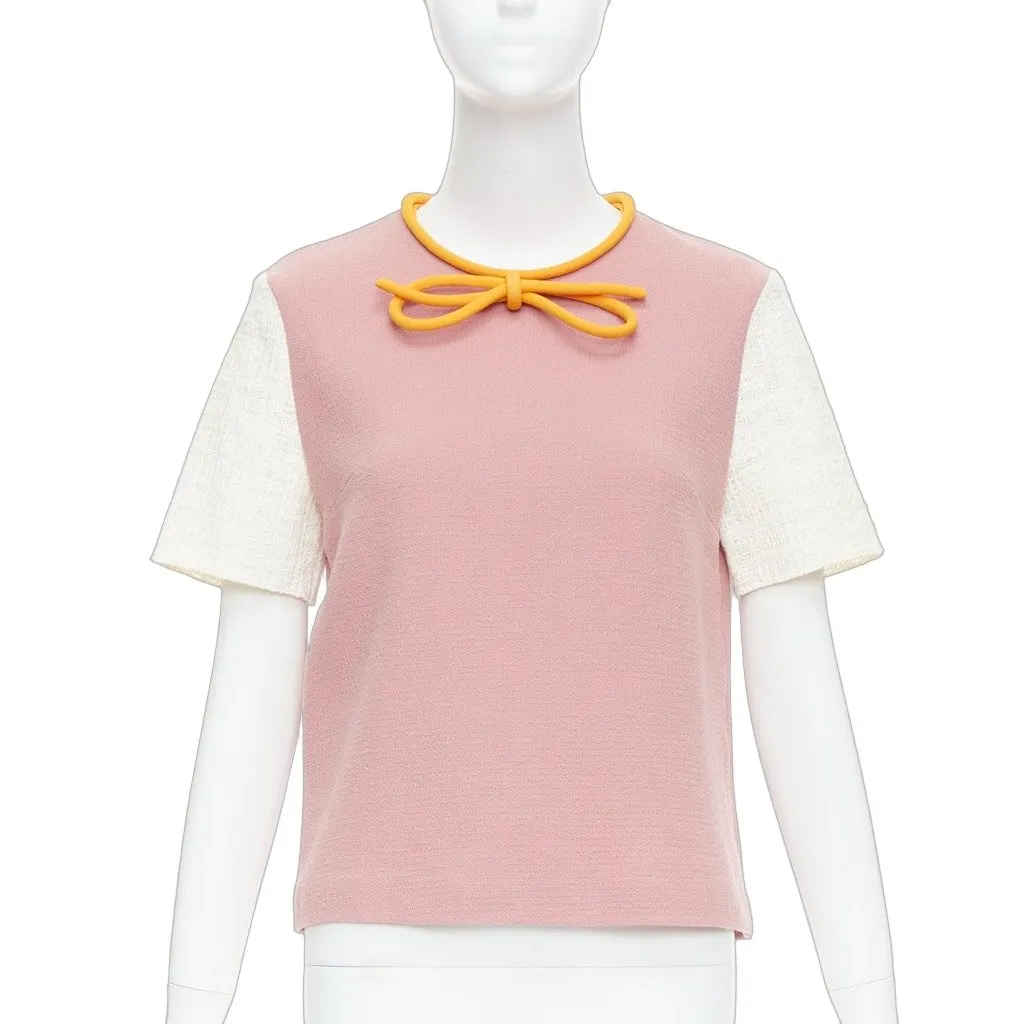 Roksanda Bow Front Top Pink Wool Good - Front View