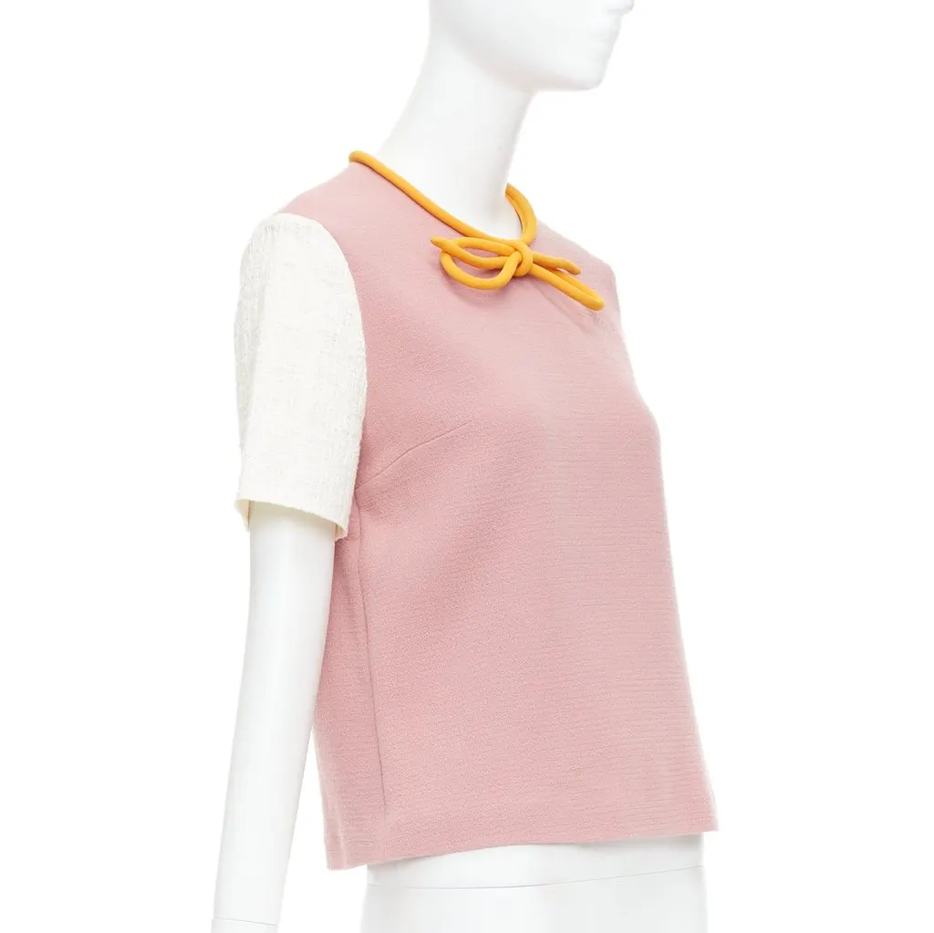 Roksanda Bow Front Top Pink Wool Good - Inside View