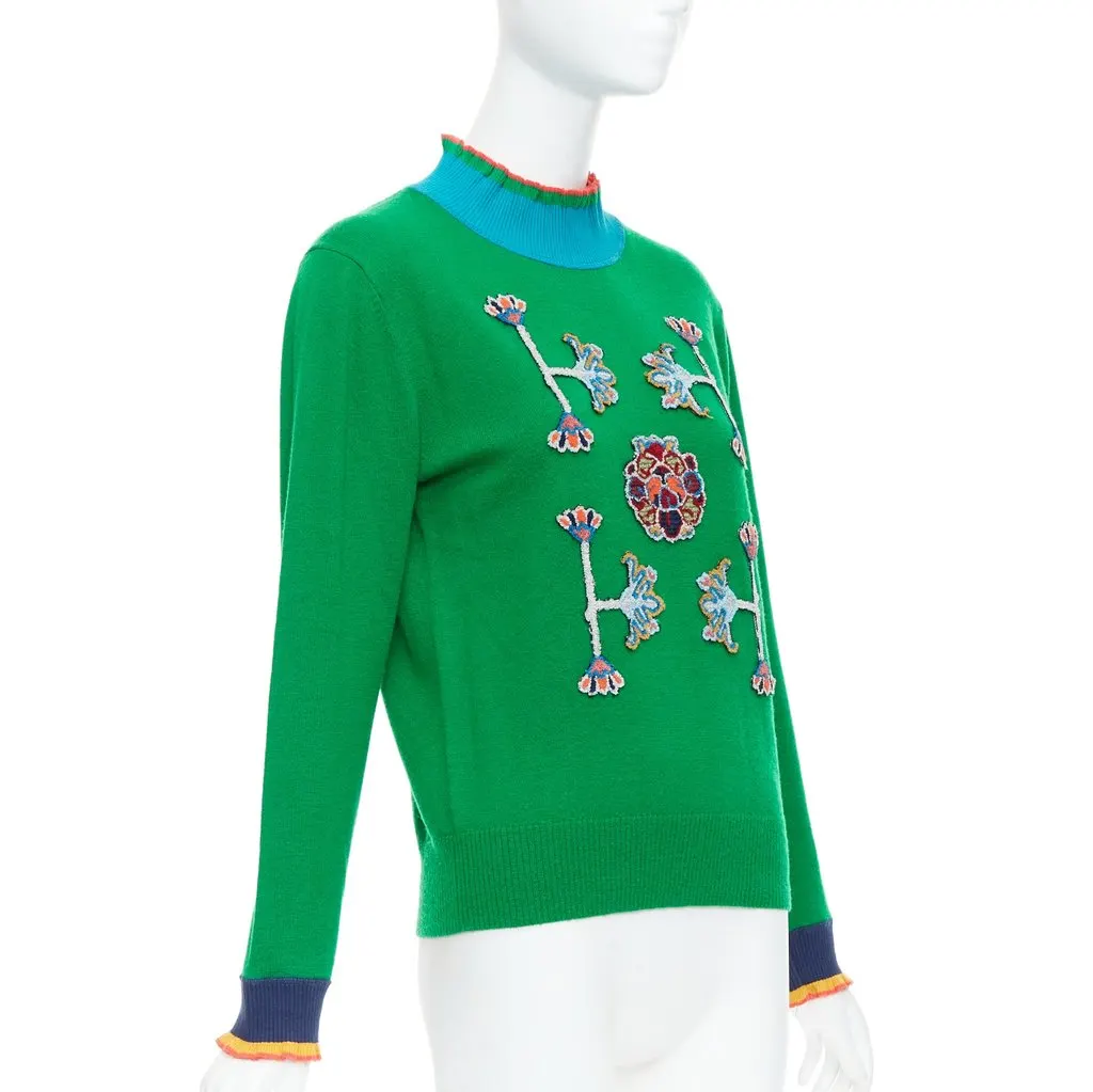 Vivienne Tam Oriental Patch Sweater Green Wool Never worn - Inside View