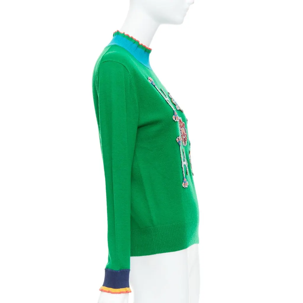 Vivienne Tam Oriental Patch Sweater Green Wool Never worn - Model View