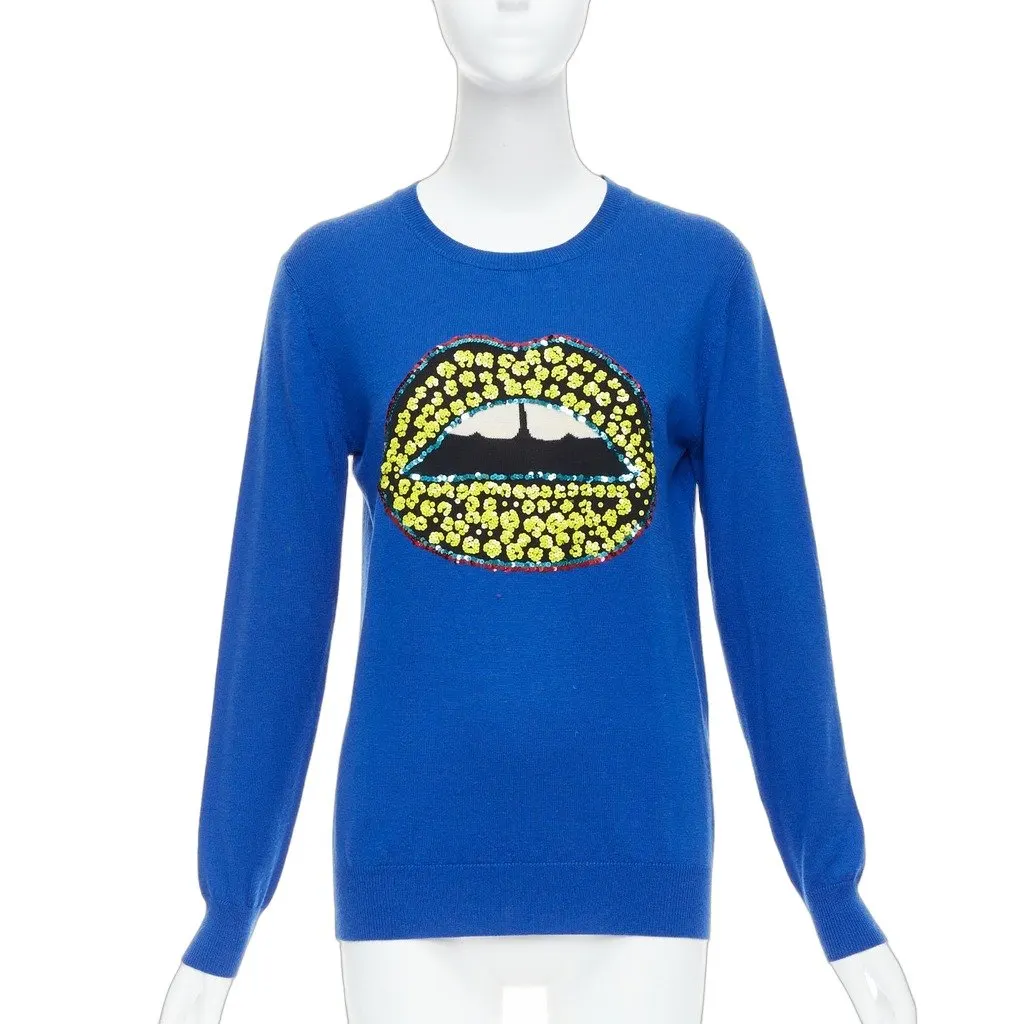 Markus Lupfer Sequin Lip Sweater Blue Wool Very good - Front View