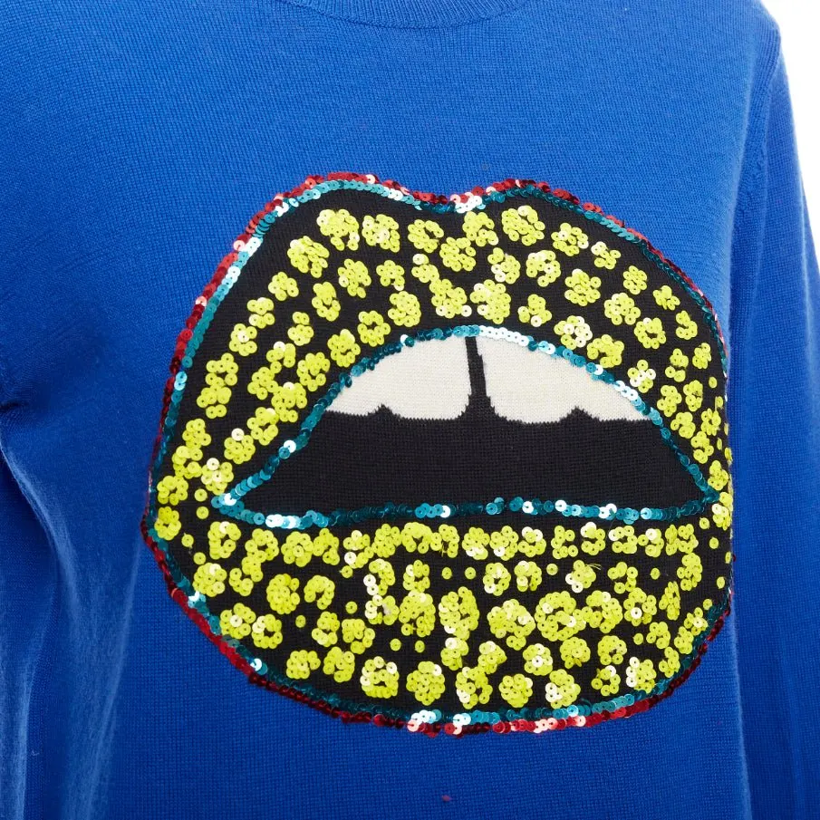 Markus Lupfer Sequin Lip Sweater Blue Wool Very good - Back View