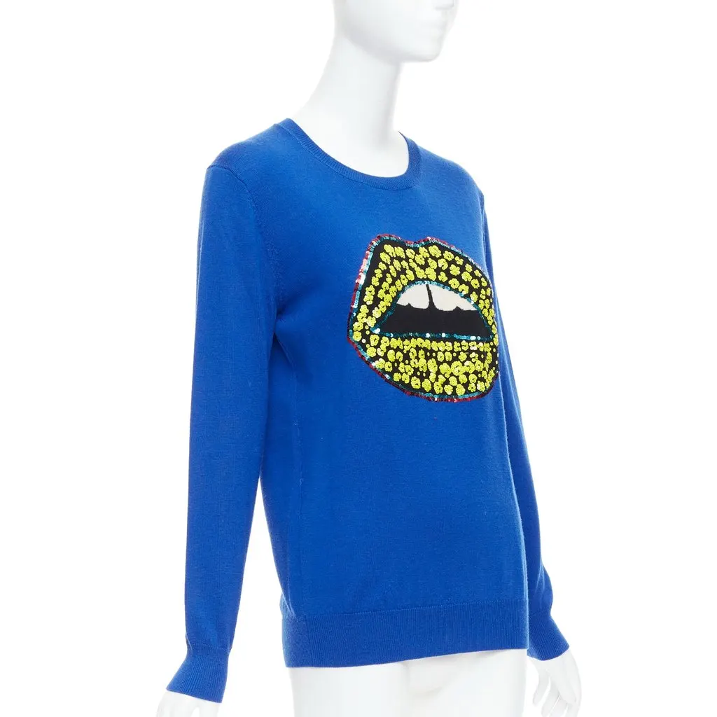 Markus Lupfer Sequin Lip Sweater Blue Wool Very good - Inside View