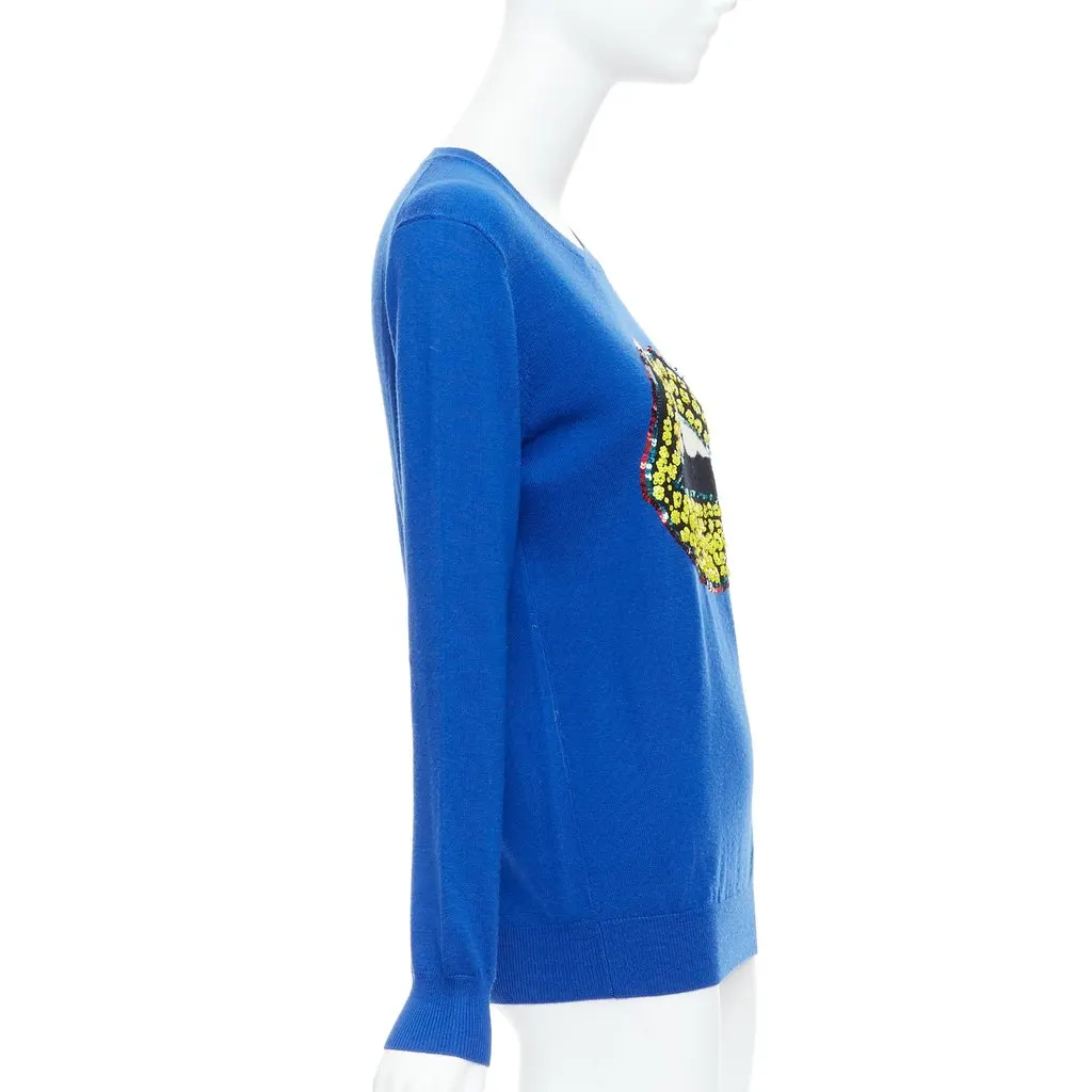 Markus Lupfer Sequin Lip Sweater Blue Wool Very good - Model View