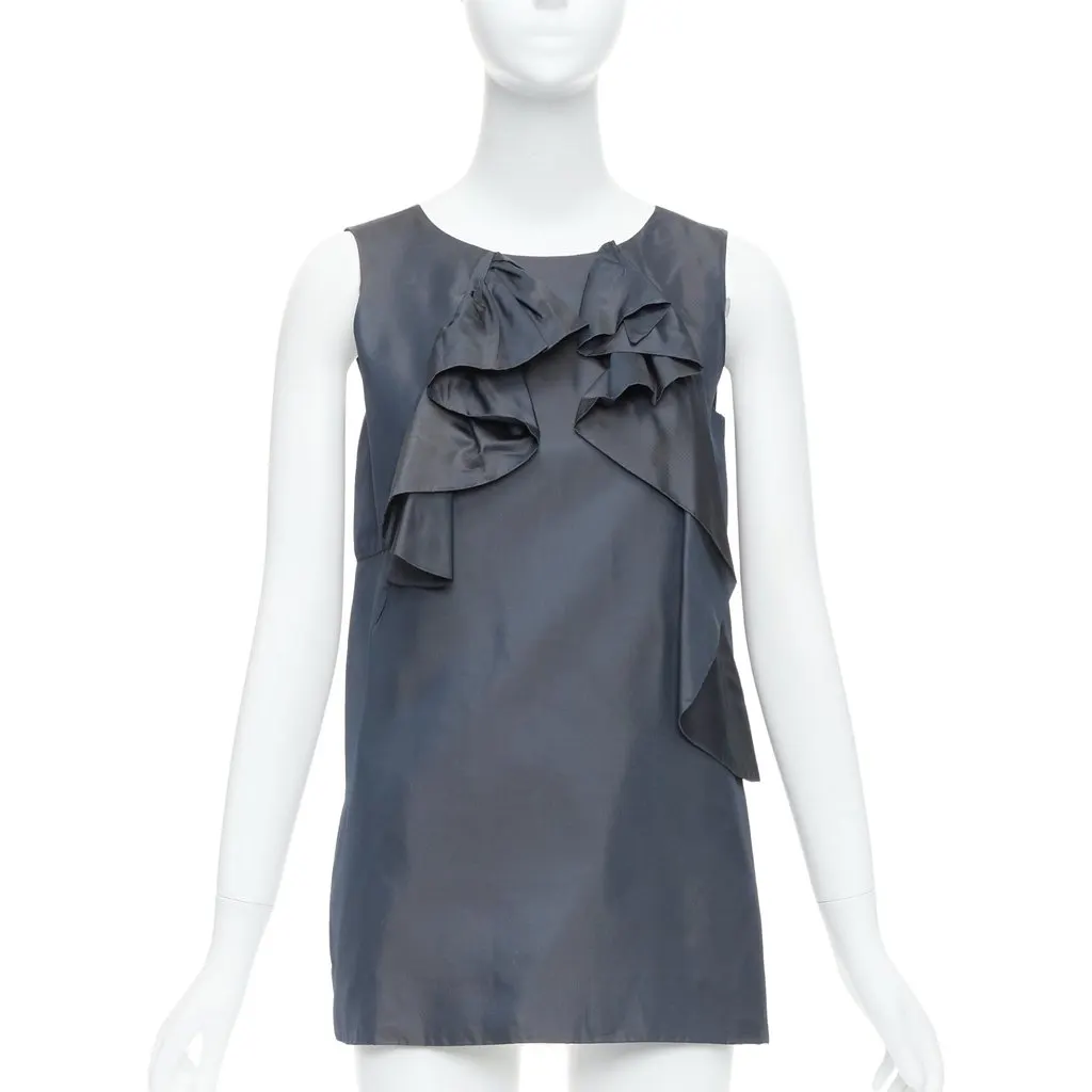 Marni Twill Ruffle Dress Grey Very good - Front View