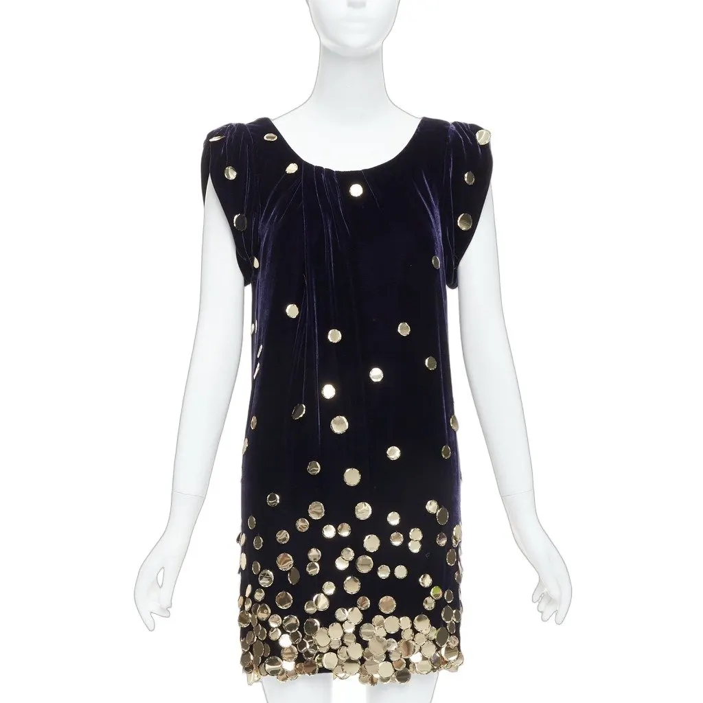 Diane von Furstenberg Gold Pailette Dress Purple Velvet Very good - Front View