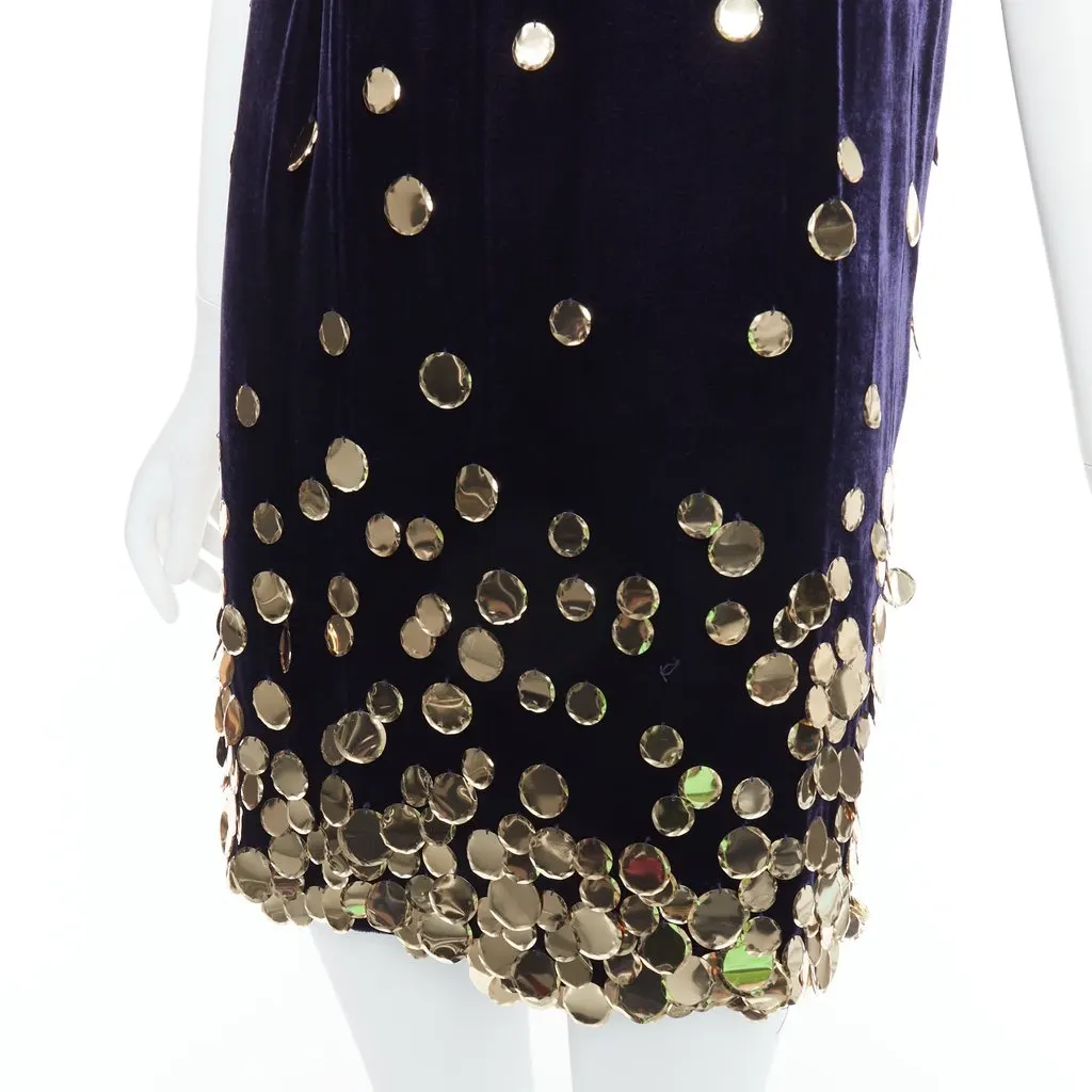Diane von Furstenberg Gold Pailette Dress Purple Velvet Very good - Back View