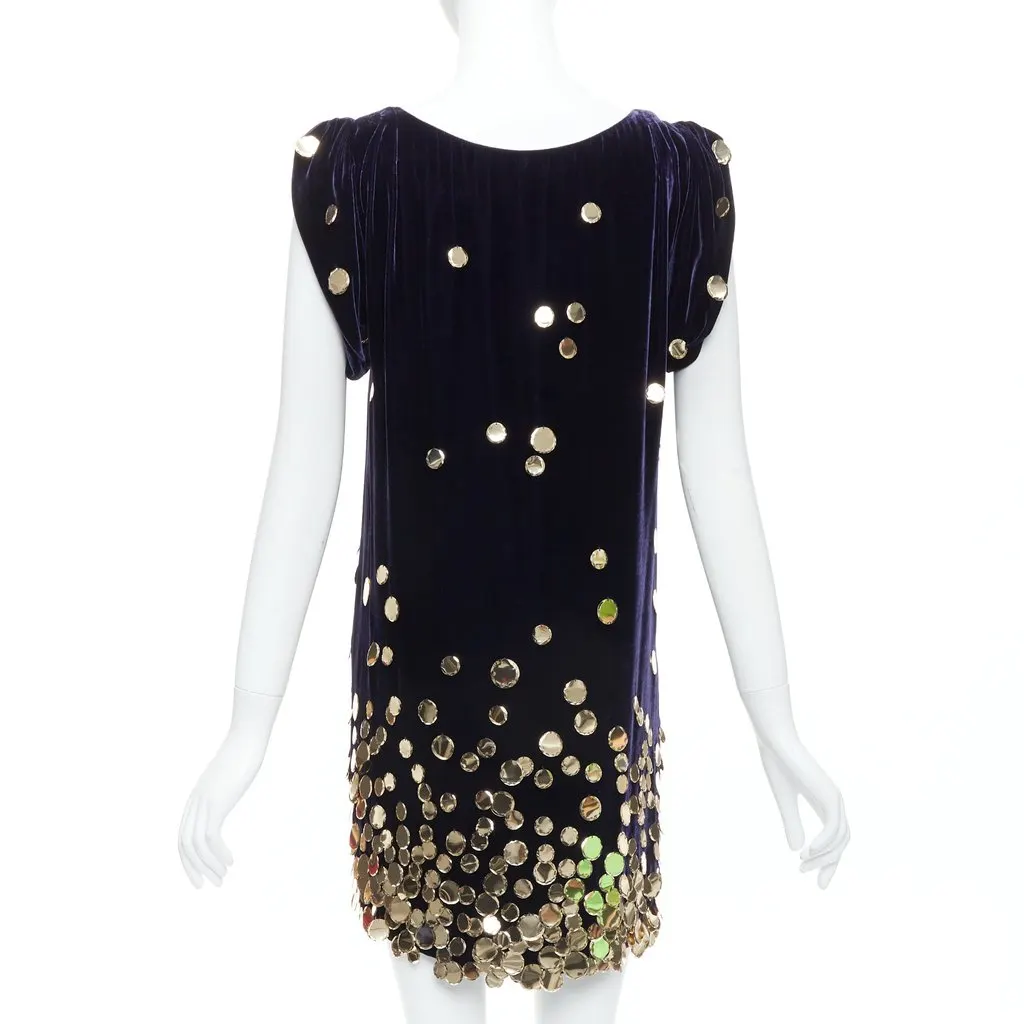 Diane von Furstenberg Gold Pailette Dress Purple Velvet Very good - Box View