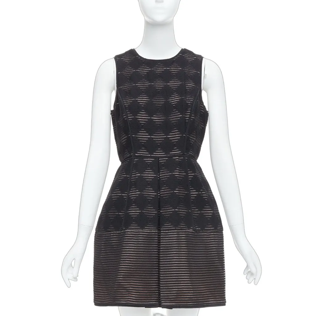 Tibi Checkered Flared Dress Black Wool Never worn - Front View
