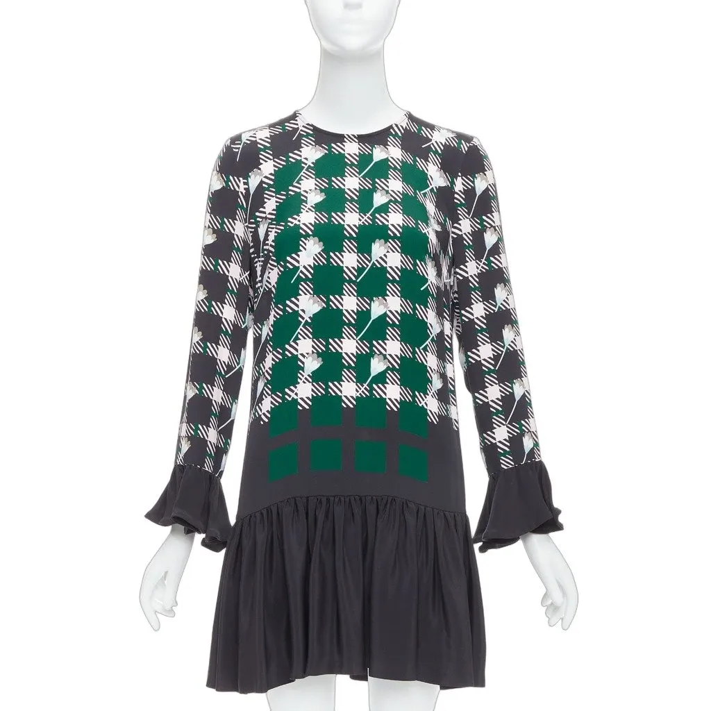 Markus Lupfer Floral Drop Waist Green Silk Good - Front View