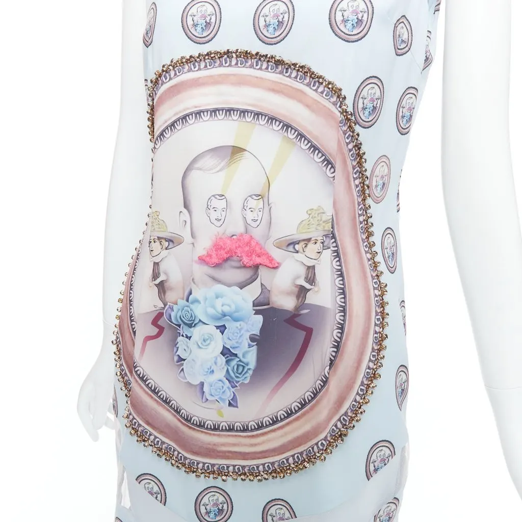 MSGM Portrait Shift Dress Blue Silk Good - Back View