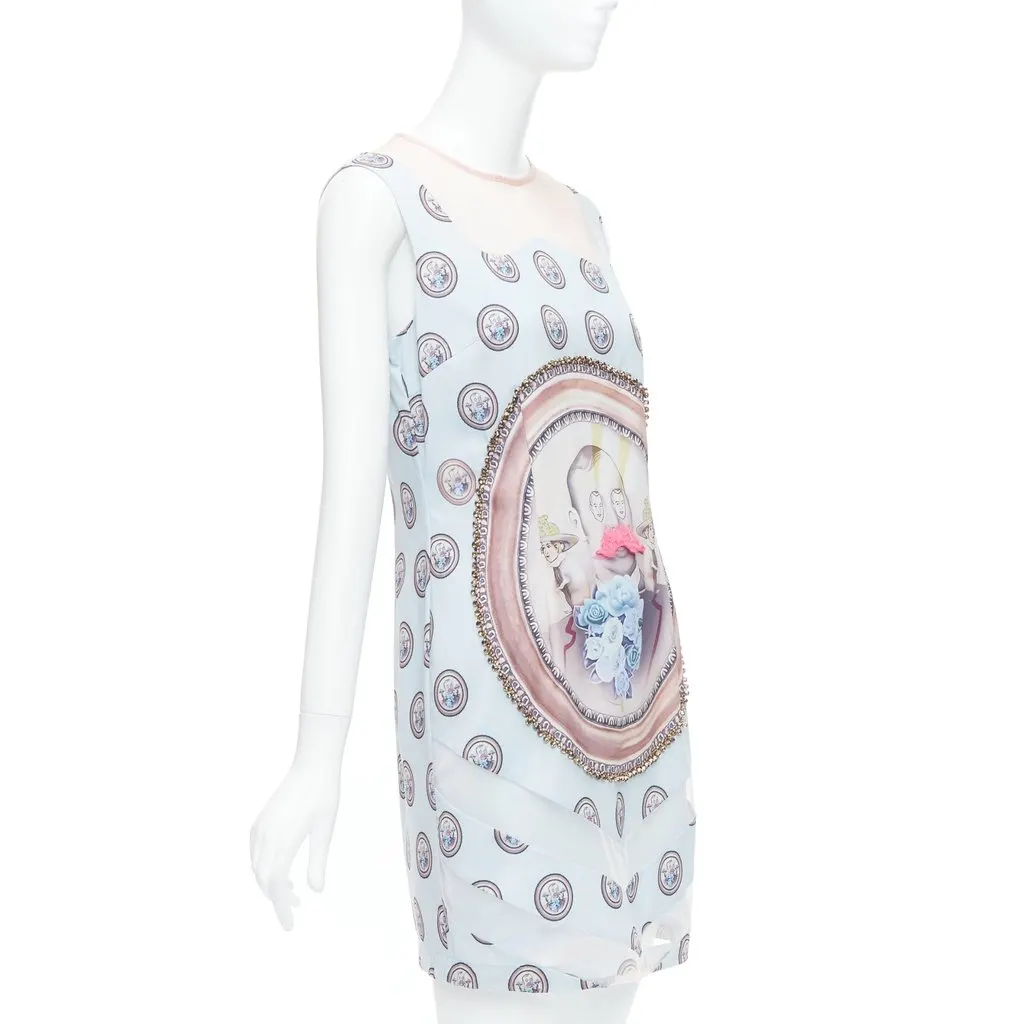 MSGM Portrait Shift Dress Blue Silk Good - Inside View