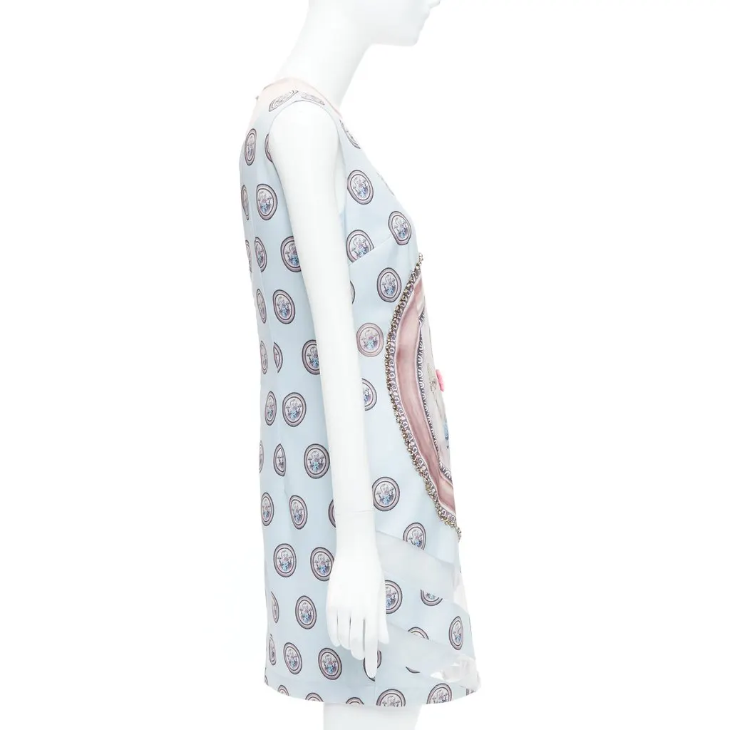 MSGM Portrait Shift Dress Blue Silk Good - Model View