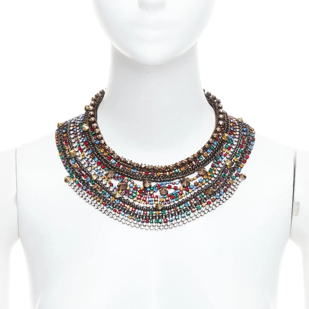 Iosselliani Rhinestone Collar Necklace Gold Metal Never worn - Front View