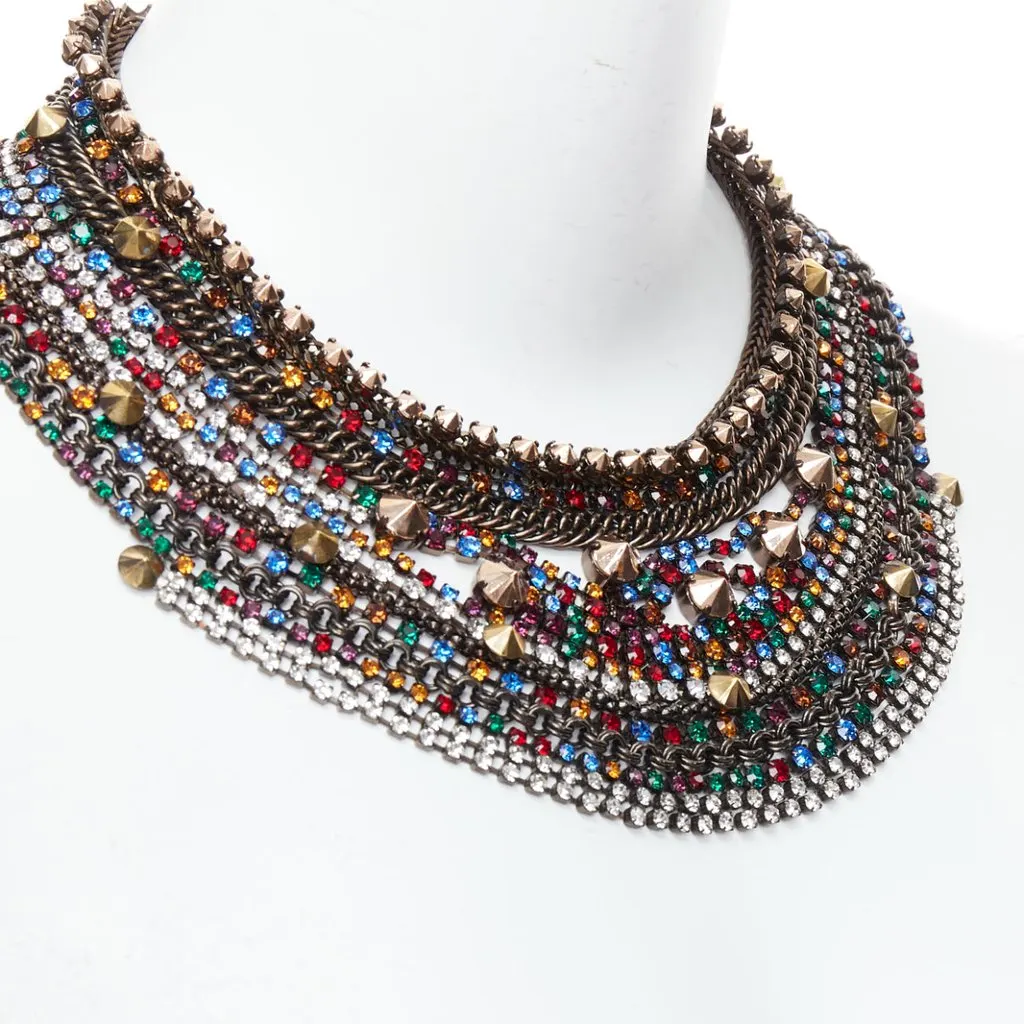 Iosselliani Rhinestone Collar Necklace Gold Metal Never worn - Back View