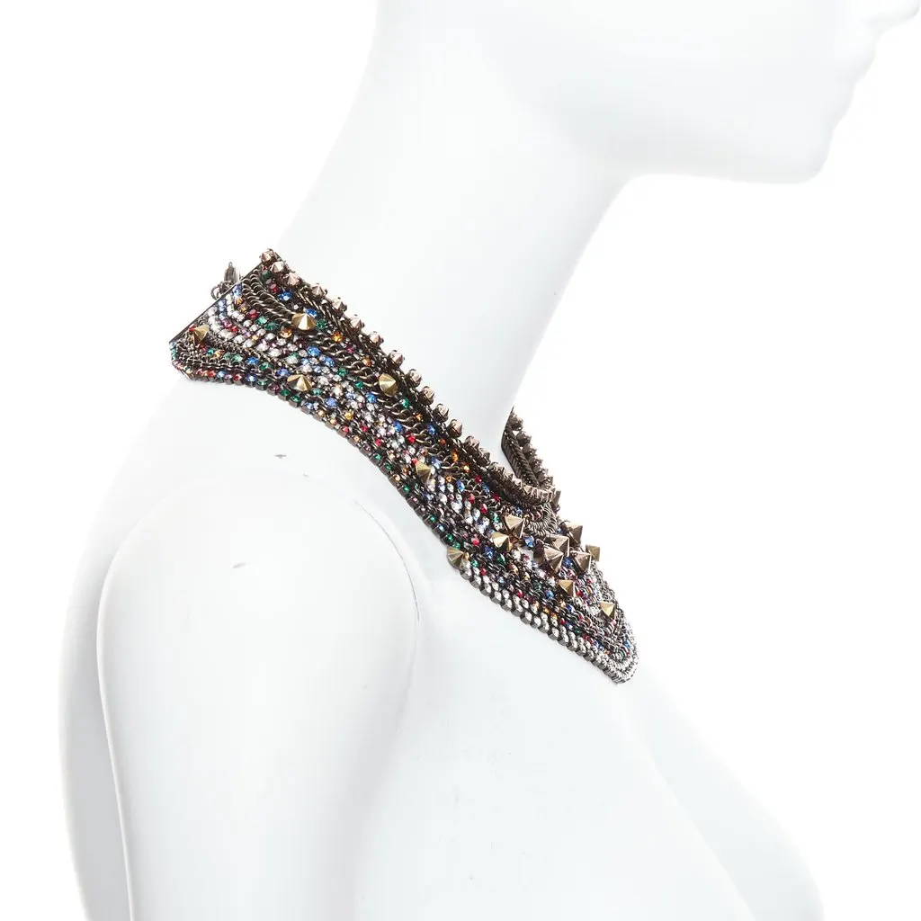 Iosselliani Rhinestone Collar Necklace Gold Metal Never worn - Model View