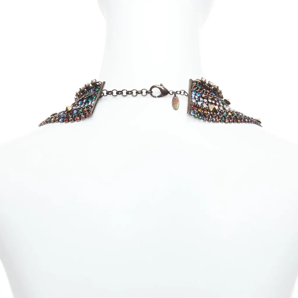Iosselliani Rhinestone Collar Necklace Gold Metal Never worn - Box View