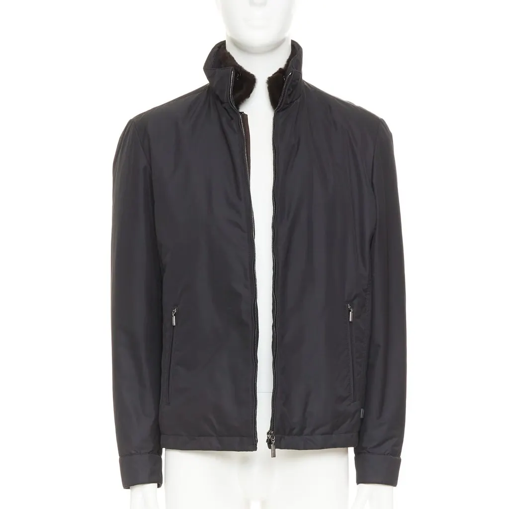 Brioni Black Polyester Coat Black Polyester Very good - Front View