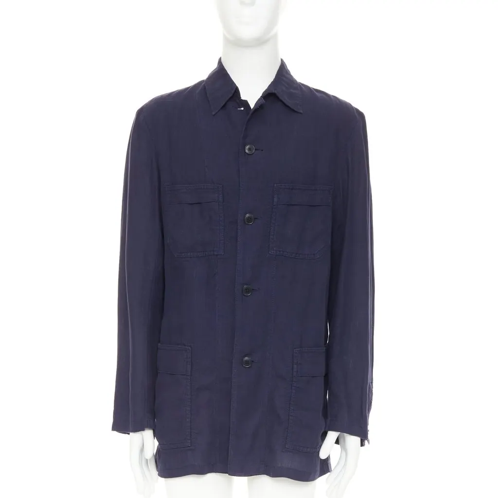 Yohji Yamamoto Blue Linen Jacket Blue Linen Good - Front View