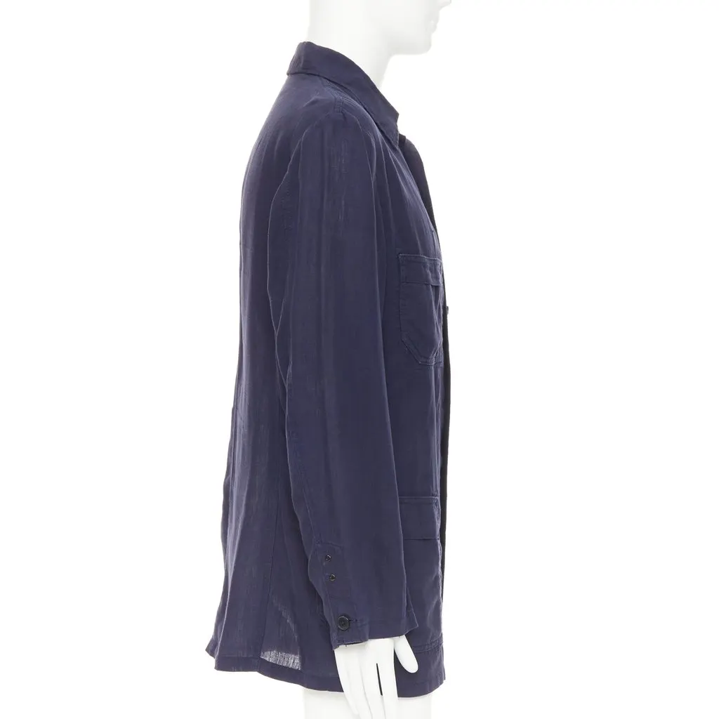 Yohji Yamamoto Blue Linen Jacket Blue Linen Good - Model View