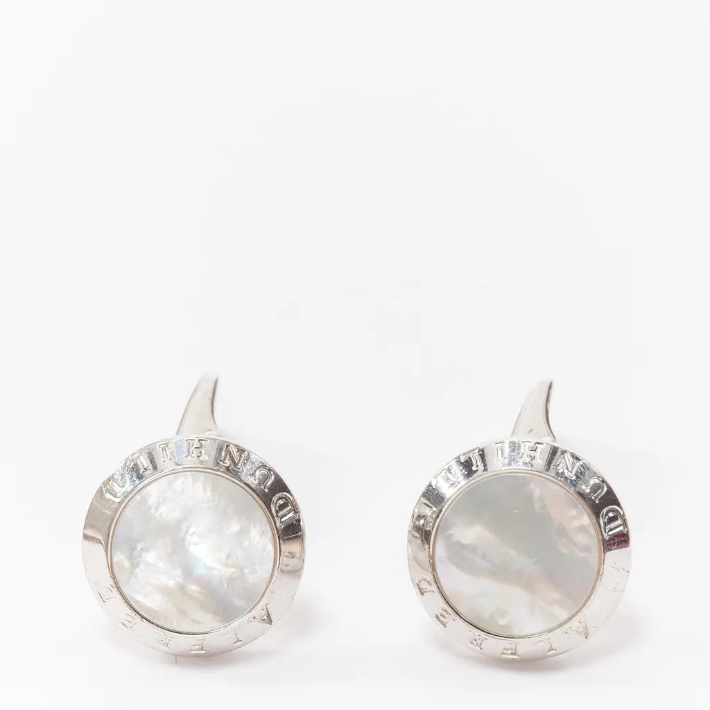Alfred Dunhill Mother Pearl Cufflinks Silver Metal Fair - Front View