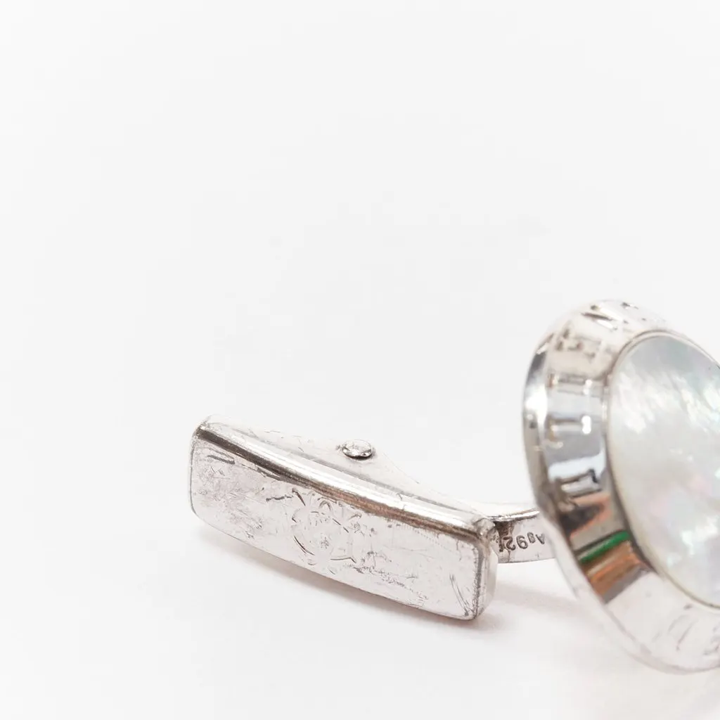Alfred Dunhill Mother Pearl Cufflinks Silver Metal Fair - Model View