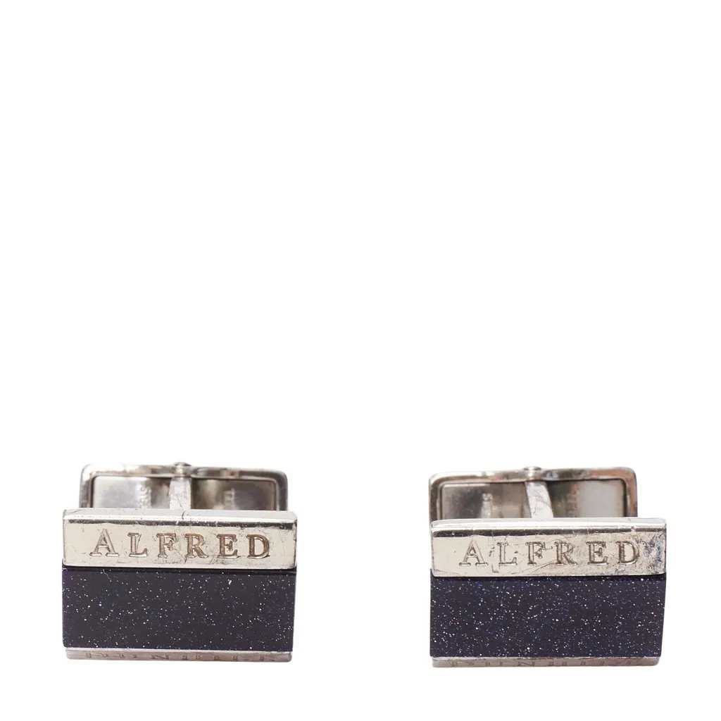 Alfred Dunhill Blue Glitter Cufflinks Silver Good - Front View