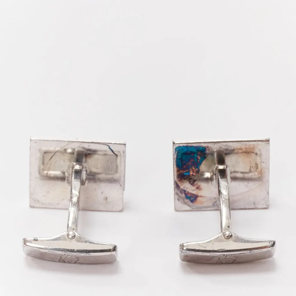 Alfred Dunhill Blue Glitter Cufflinks Silver Good - Back View