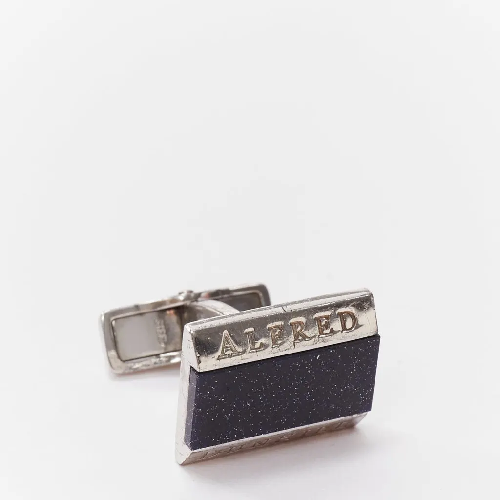 Alfred Dunhill Blue Glitter Cufflinks Silver Good - Inside View