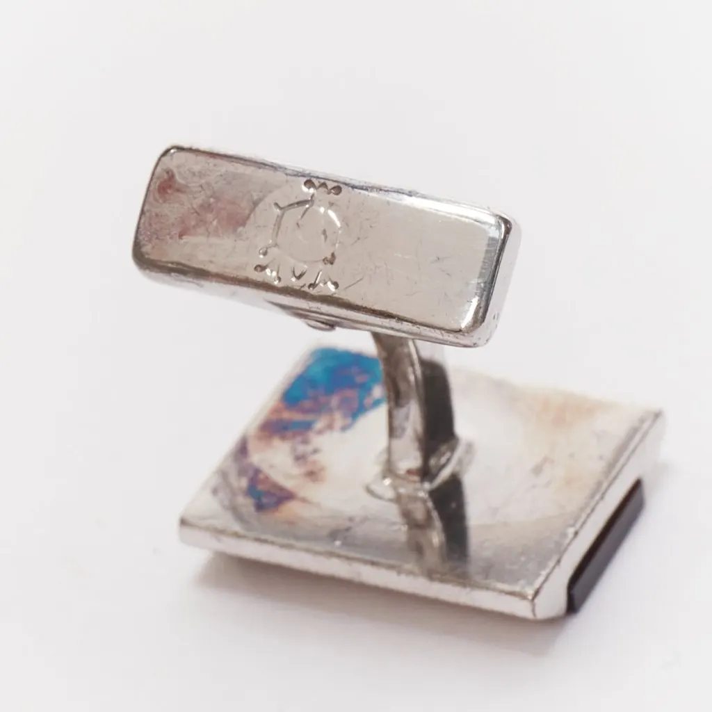 Alfred Dunhill Blue Glitter Cufflinks Silver Good - Model View