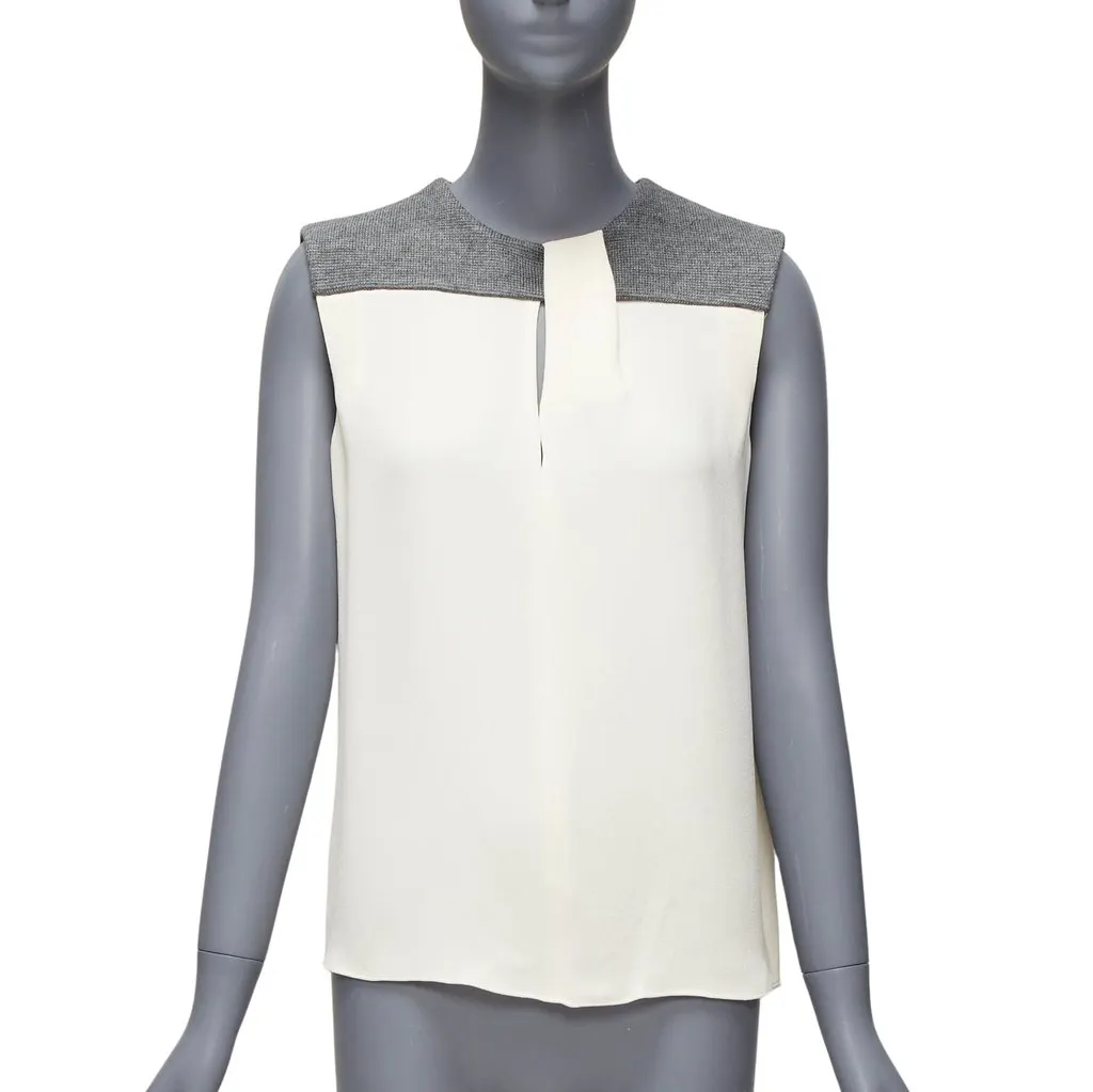 Balenciaga Knitted Yoke Blouse Ecru Silk Very good - Front View
