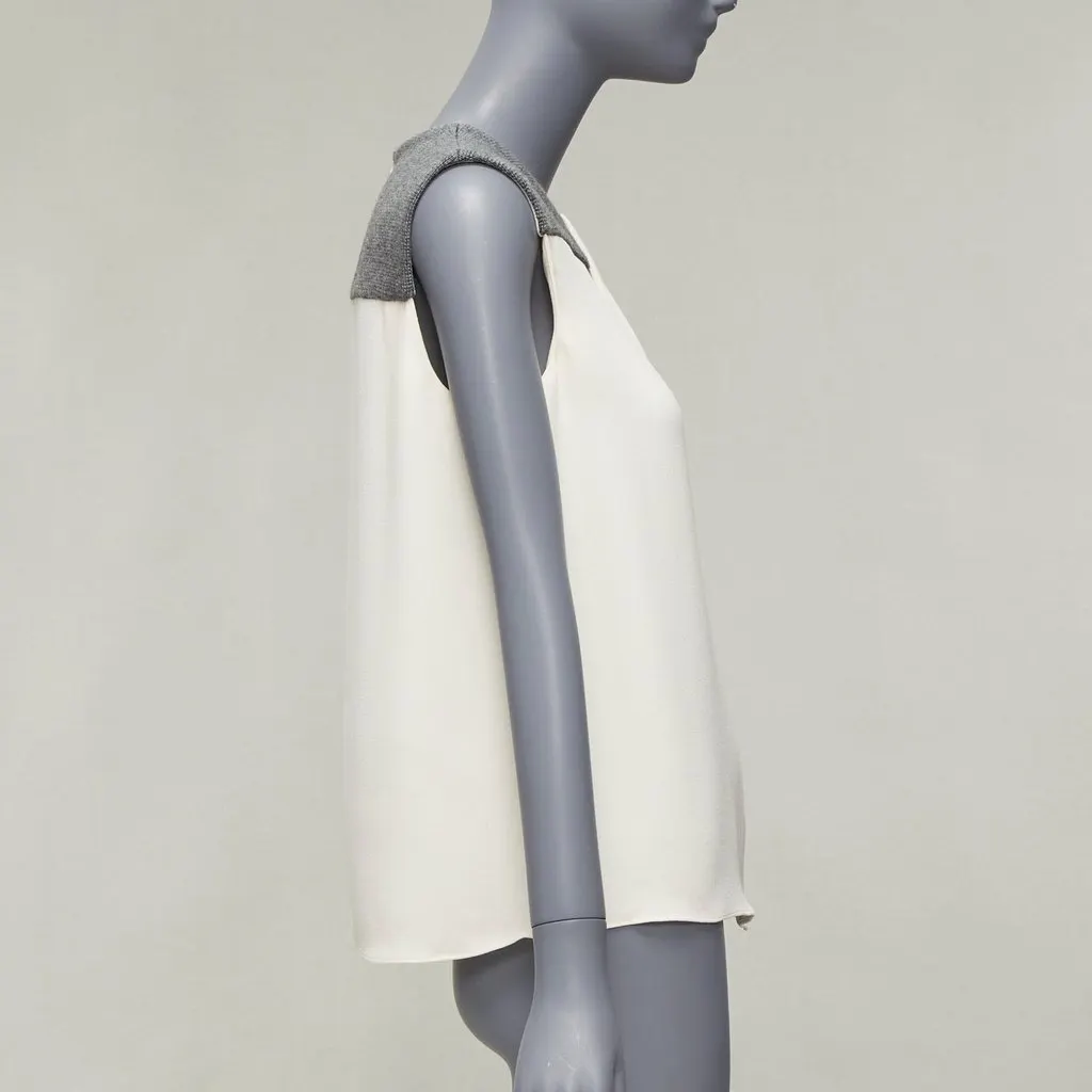 Balenciaga Knitted Yoke Blouse Ecru Silk Very good - Model View