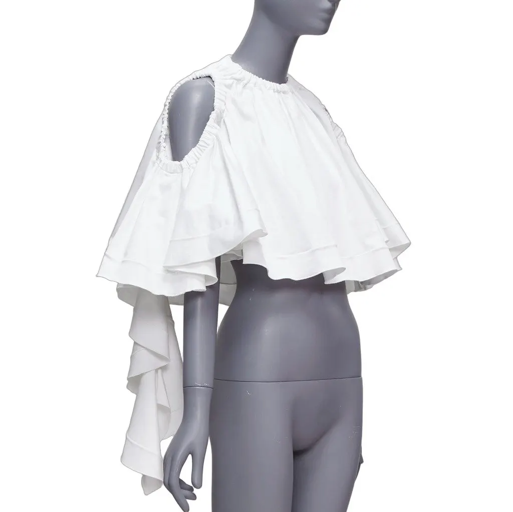 Ellery Cascade Sleeve Crop White Cotton Fair - Front View