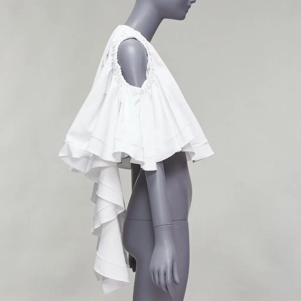 Ellery Cascade Sleeve Crop White Cotton Fair - Model View