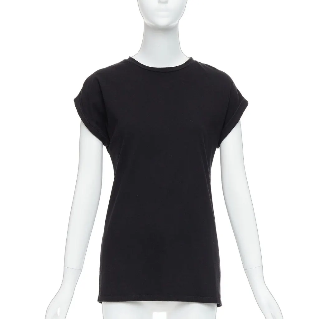 Balmain Rolled Cuff T-Shirt Black Cotton Good - Front View