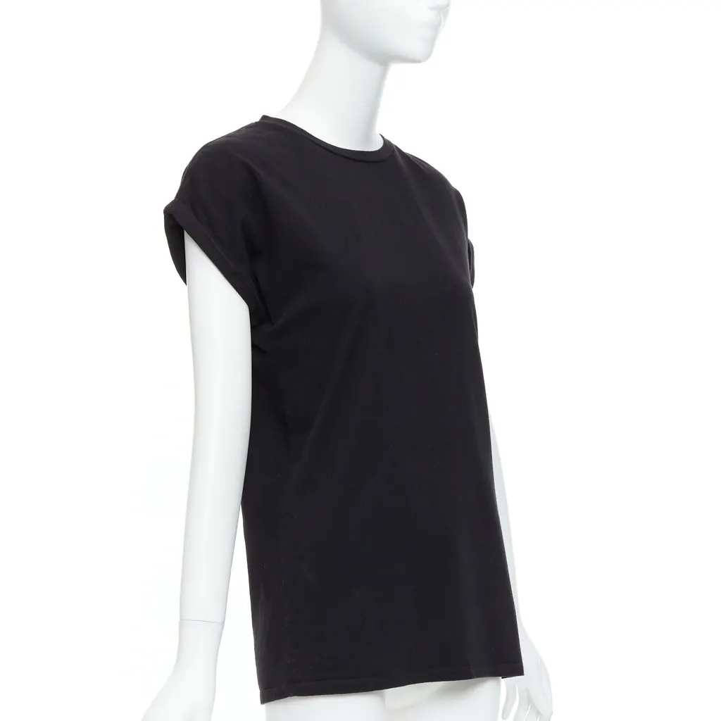 Balmain Rolled Cuff T-Shirt Black Cotton Good - Inside View