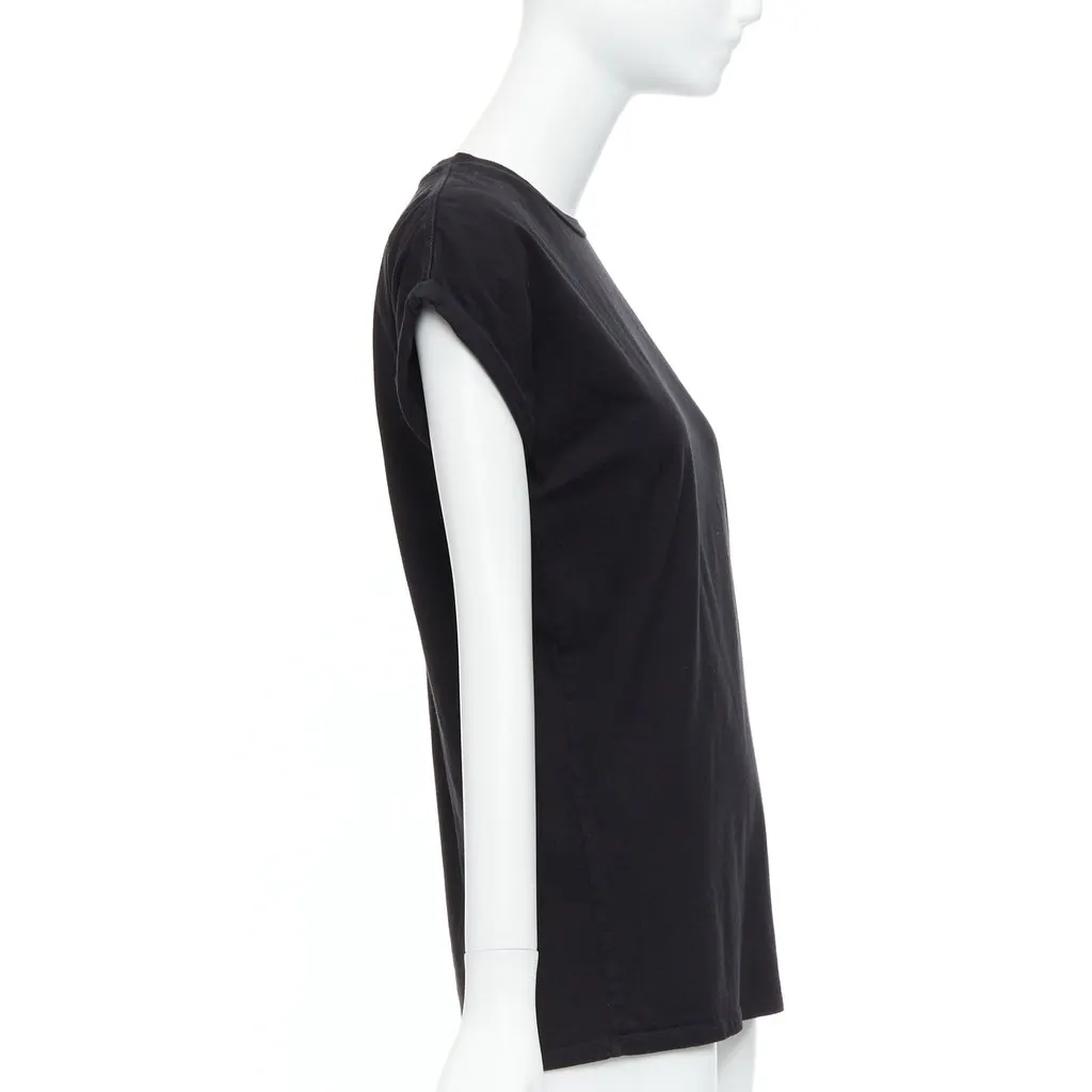 Balmain Rolled Cuff T-Shirt Black Cotton Good - Model View