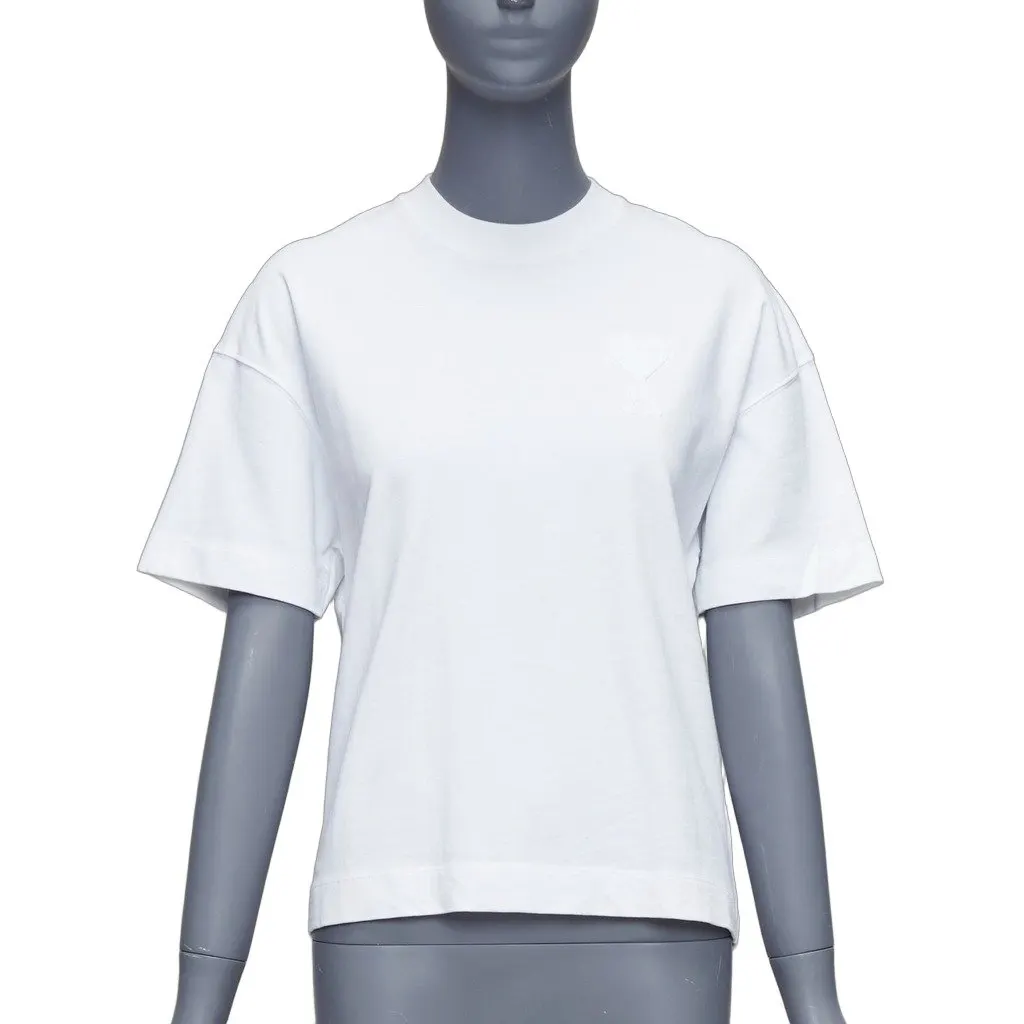 Ami Heart Badge Tee White Cotton Good - Front View