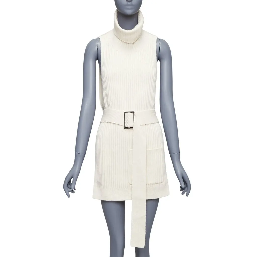 Tibi Ribbed Funnel Vest Ecru Wool Never worn - Front View