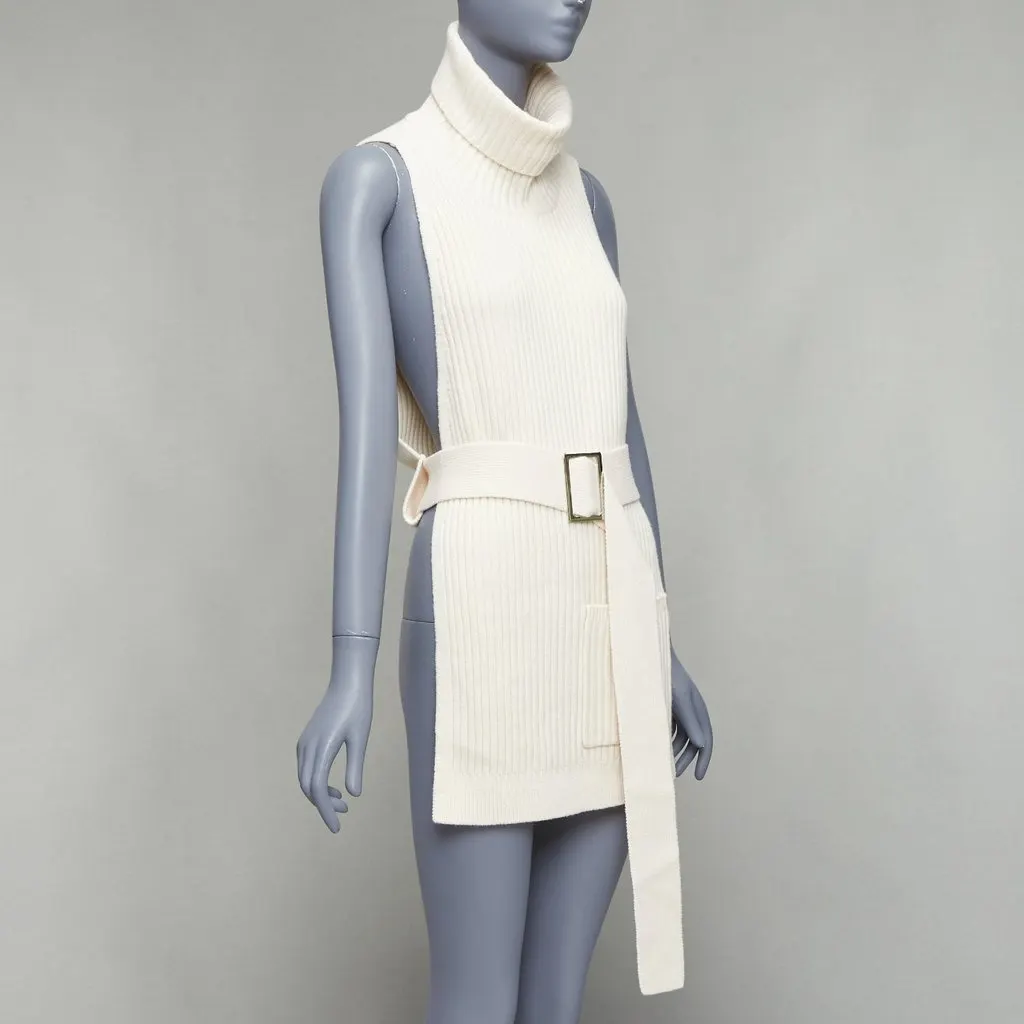 Tibi Ribbed Funnel Vest Ecru Wool Never worn - Inside View